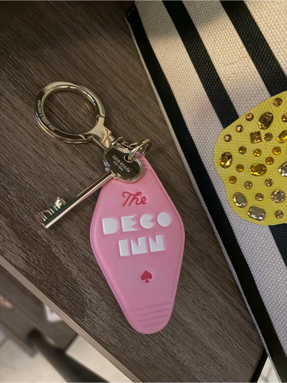 kate spade pink 'The Deco Inn' Key Fob Keychain with Gold Hardware